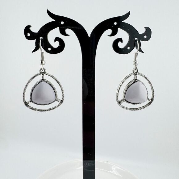 Vintage Southwestern Triangle Earrings with Gray Stone Dangles Contemporary - Picture 1 of 7